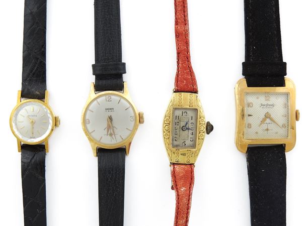 Four yellow gold Dionis, Invicta, Jean Grandy and Primo ladies wristwatches