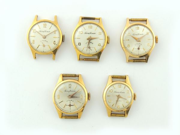 Five yellow gold Pierre Bassin ladies wristwatches