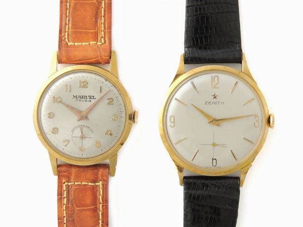Two yellow gold Zenith and Marvel gentlemen wristwatches
