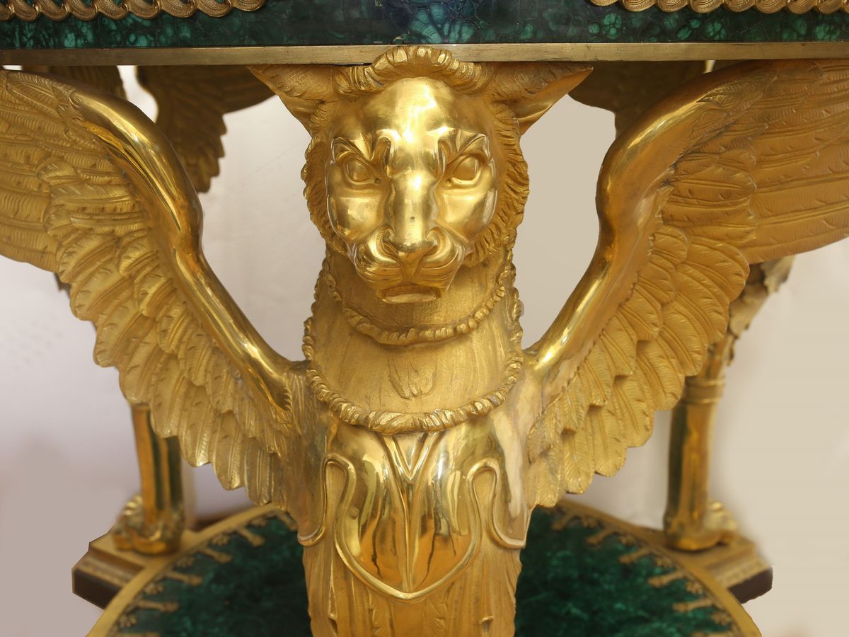 Tavolo da Centro in Malachite e Bronzo Dorato