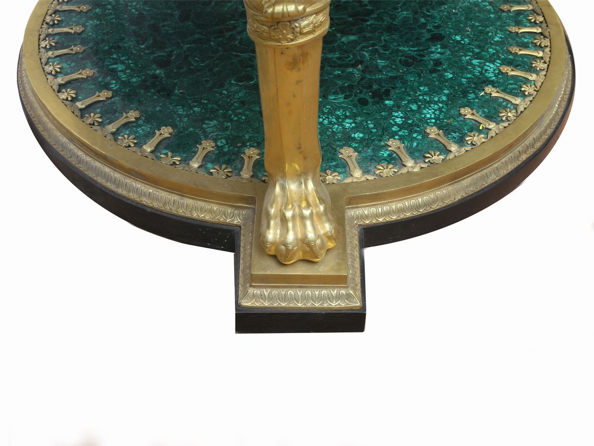 Tavolo da Centro in Malachite e Bronzo Dorato