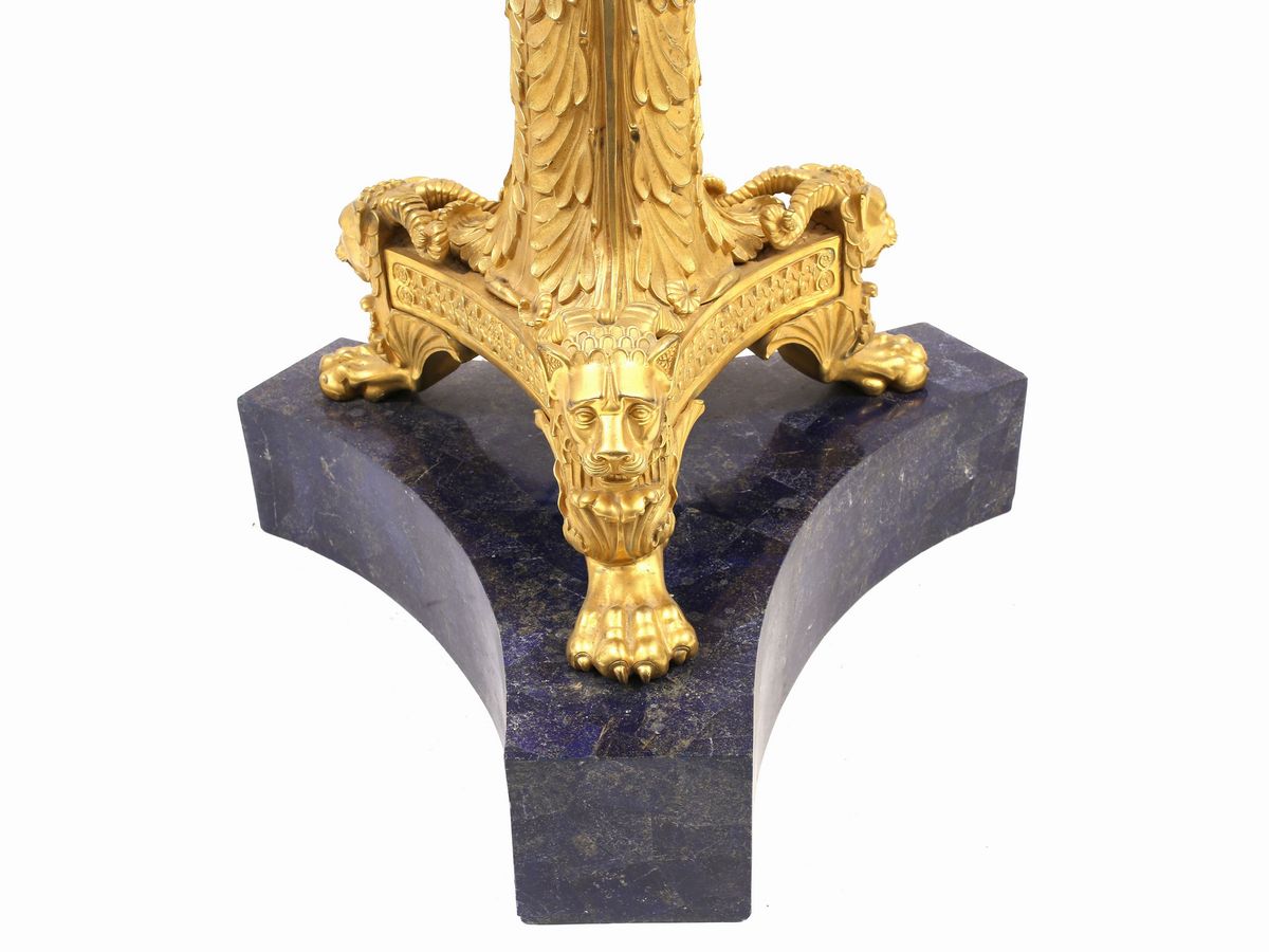 Grande Lume da Terra a Flambeau in Bronzo Dorato e Lapislazzuli