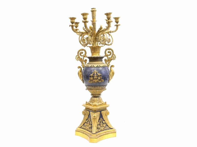 Flambeau in Lapislazzuli e Bronzo Dorato