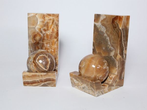 A pair of alabaster bookends