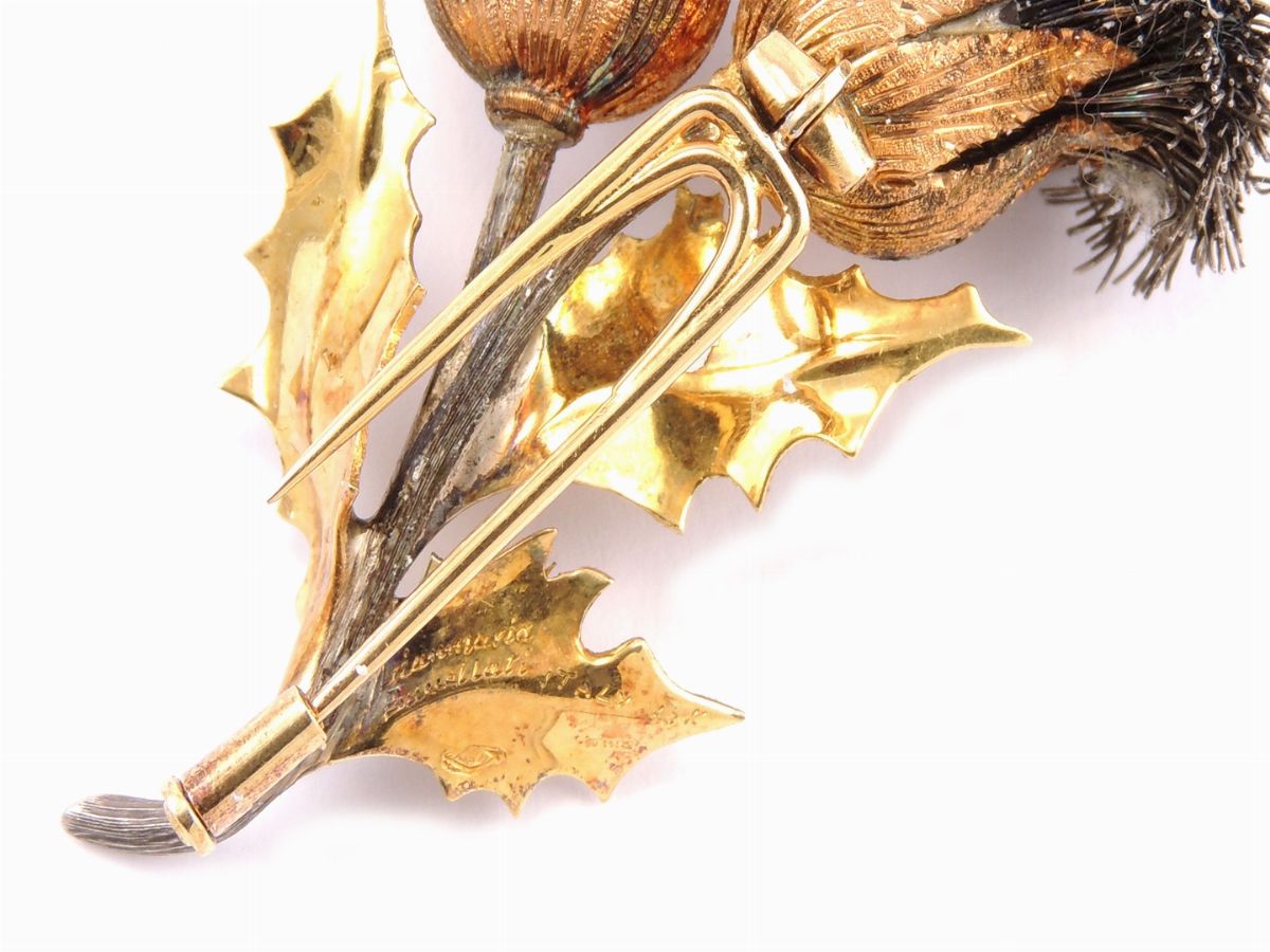 Demi Parure Spilla e Orecchini "cardi" di Gianmaria Buccellati in Oro Giallo e Argento