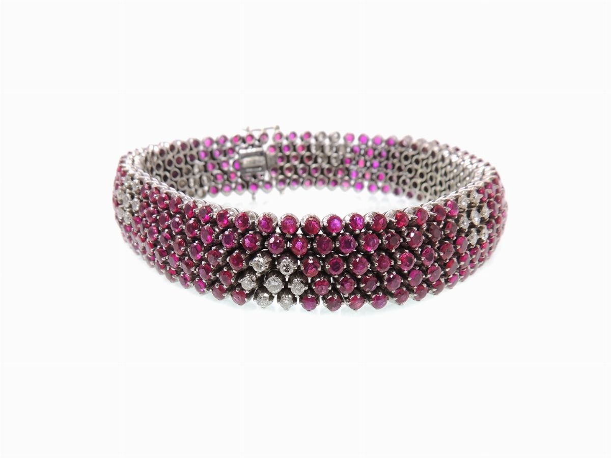 Bracciale in Oro Bianco con Diamanti e Rubini