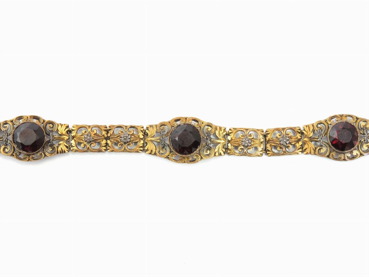 Bracciale in Argento e Oro Giallo con Granati