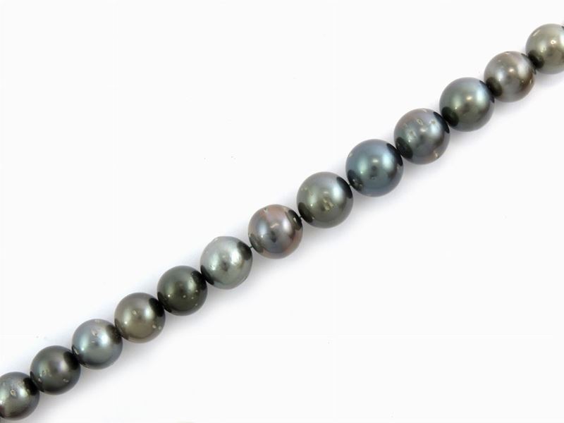 Filo Scalare di Perle Coltivate Tahiti Grigio Scuro