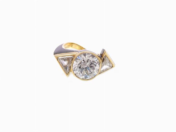 Yellow gold and stainless steel Faraone ring with diamonds
