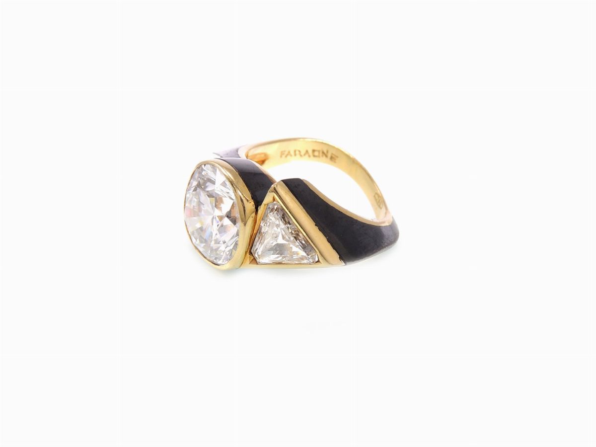 Anello Faraone in Oro Giallo e Acciaio con Diamanti