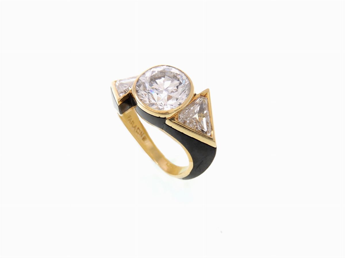 Anello Faraone in Oro Giallo e Acciaio con Diamanti