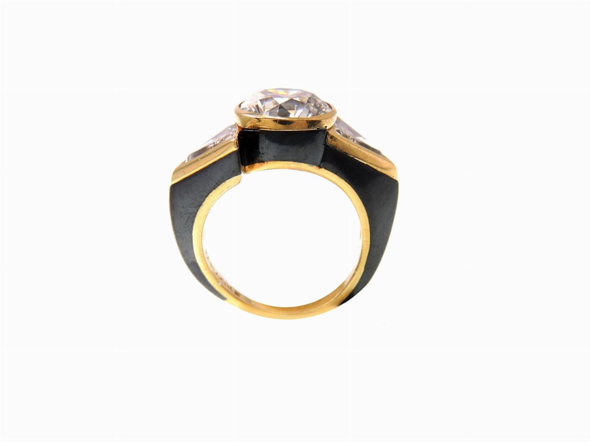 Anello Faraone in Oro Giallo e Acciaio con Diamanti
