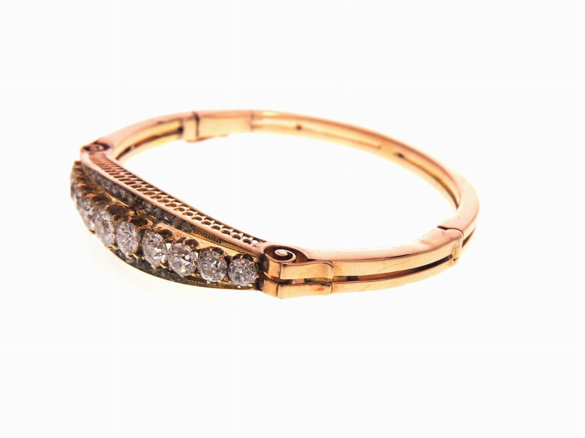 Bracciale Rigido in Oro Giallo 585/1000 con Diamanti