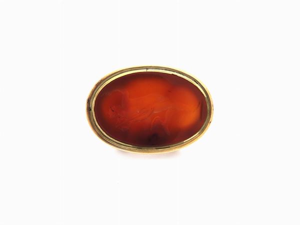 Low alloy yellow gold seal with carved carnelian