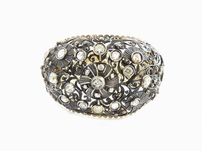Bracciale Rigido in Oro Giallo e Argento con Diamanti