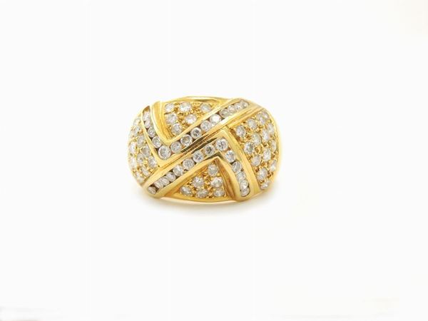 Yellow gold rounded band ring with diamonds