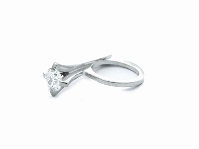 Anello da Mignolo di Design in Oro Bianco con Diamante