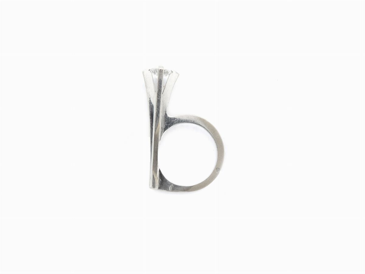 Anello da Mignolo di Design in Oro Bianco con Diamante