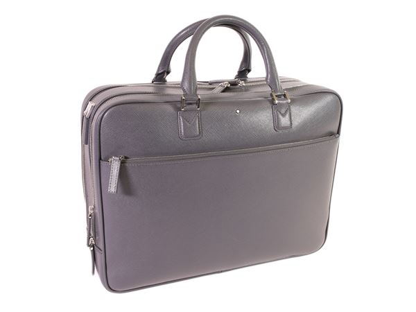 A Montblanc grey saffiano leather briefcase