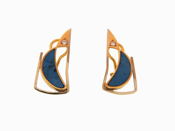 Yellow and white gold "Luna" by Fabres earrings with diamonds and turquoise