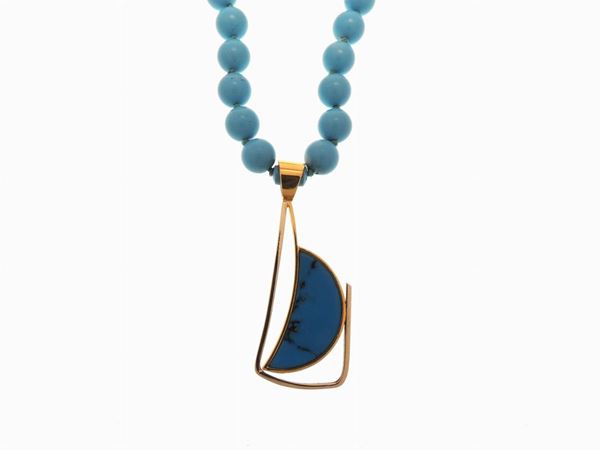 Turquoise paste "Luna" by Fabres necklace with yellow and white gold and turquoise pendant