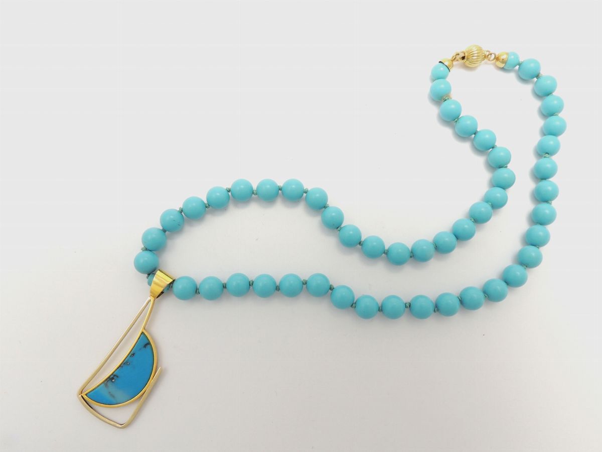Collana "luna" By Fabres in Pasta di Turchese con Pendente in Oro Giallo e Bianco e Turchese