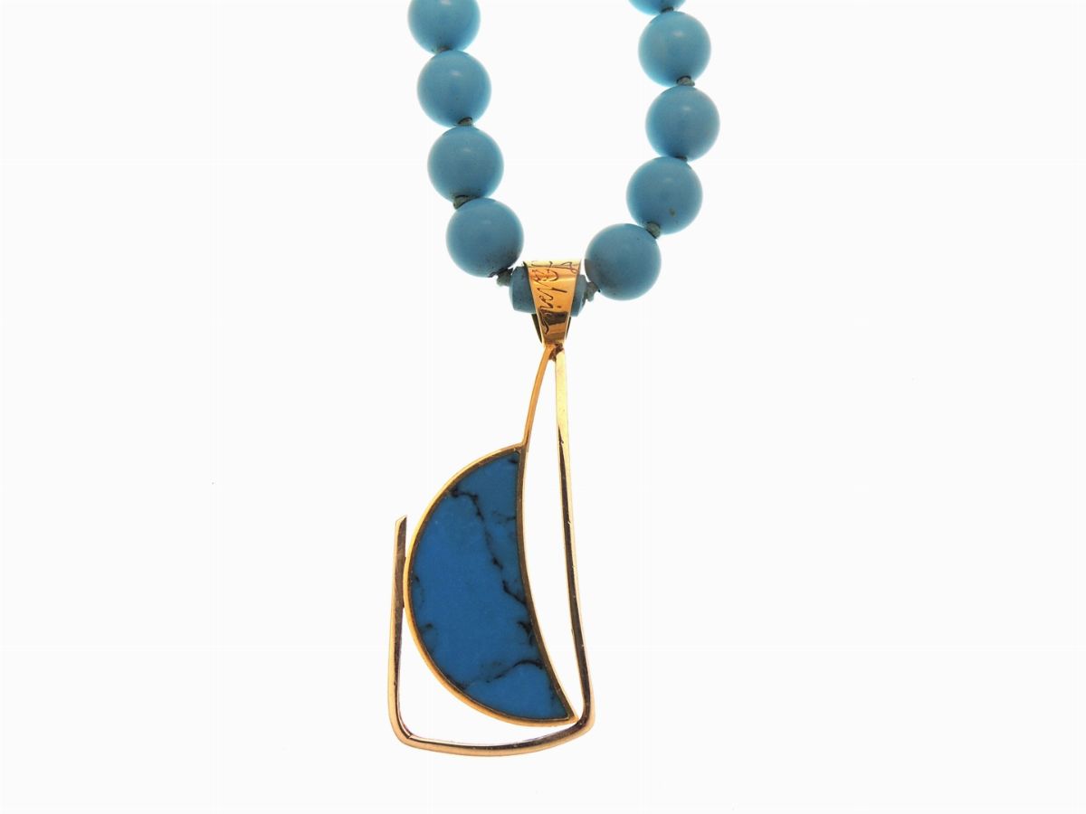 Collana "luna" By Fabres in Pasta di Turchese con Pendente in Oro Giallo e Bianco e Turchese