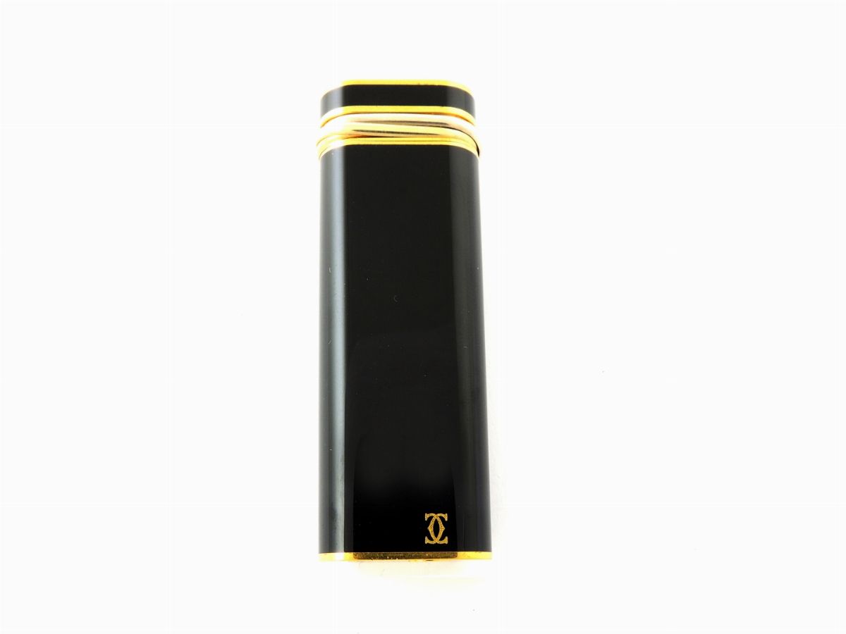 Accendino Cartier Placcato in Oro Giallo e Smalto Nero