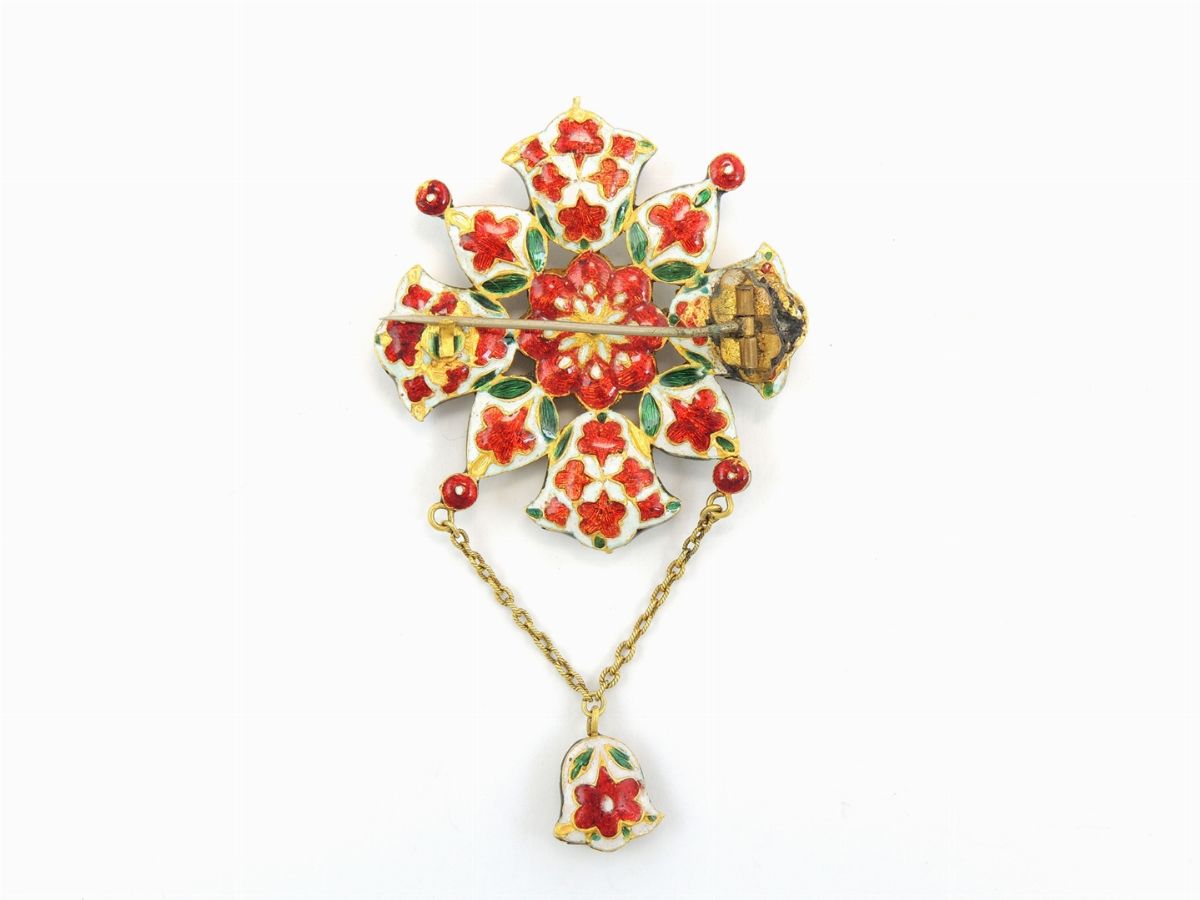Demi Parure Bracciale, Spilla e Orecchini Pendenti in Oro Giallo, Turchese e Smalti Policromi