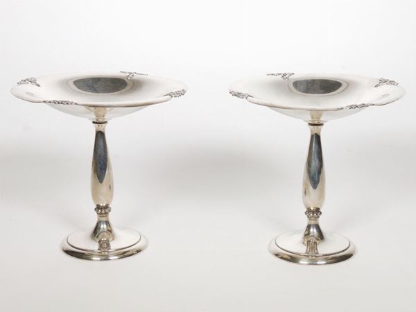 A pair of sterling silver small bowl stands, Alexandria model