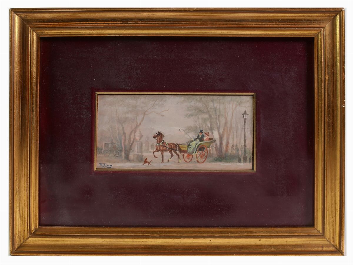 Renato Zini - Paesaggio con Carrozza e il Gioco delle Bocce
