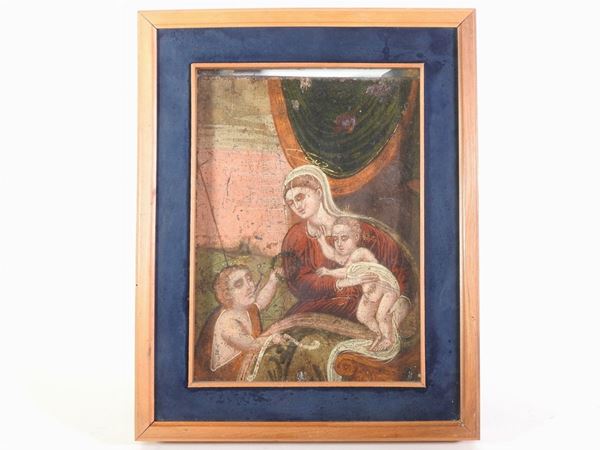 Scuola veneto-cretese : Madonna and Child with the young Saint John  (17th/18th century)  - Auction Furniture, silverware,  old master paintings and curiosity - Maison Bibelot - Casa d'Aste Firenze - Milano