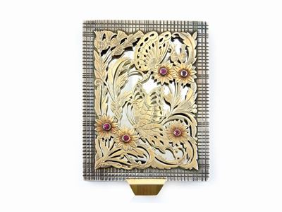 Scatola Portacipria Boucheron in Argento, Oro Giallo e Rubini