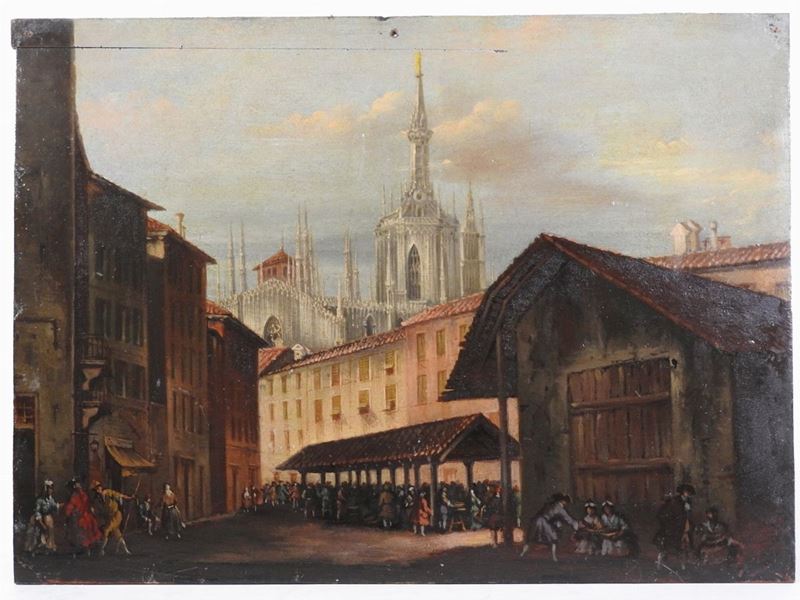 Scuola Lombarda - Vedute degli Archi di Porta Nuova e della Piazza del Verzaro a Milano