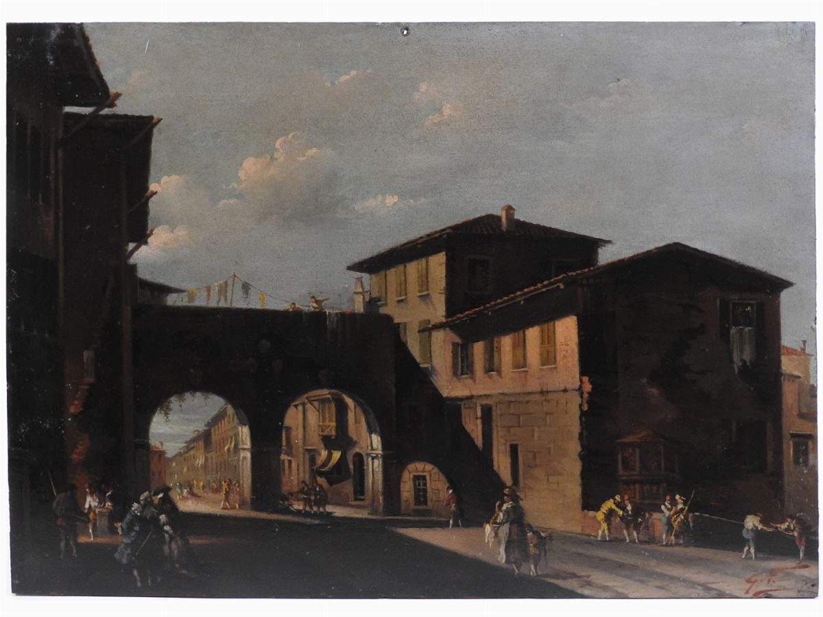 Scuola Lombarda - Vedute degli Archi di Porta Nuova e della Piazza del Verzaro a Milano