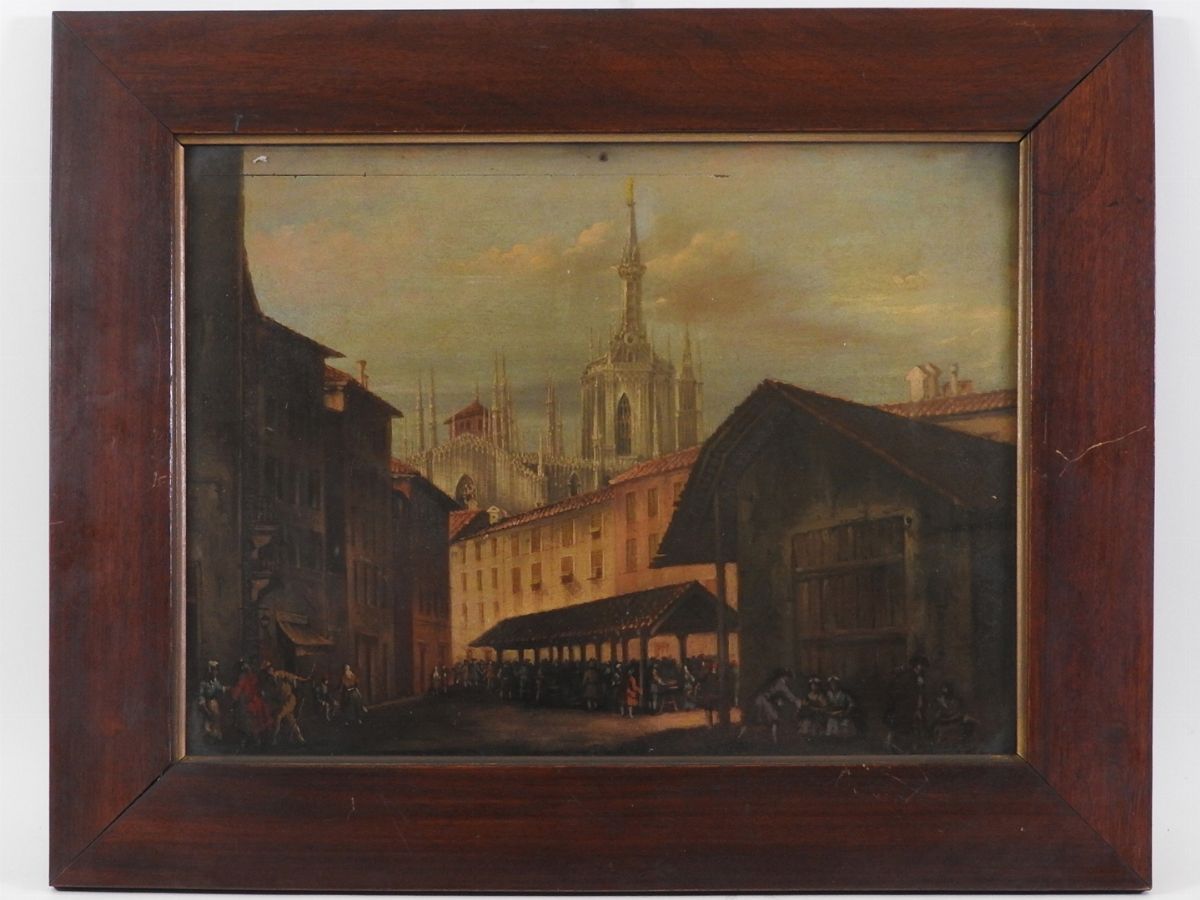 Scuola Lombarda - Vedute degli Archi di Porta Nuova e della Piazza del Verzaro a Milano