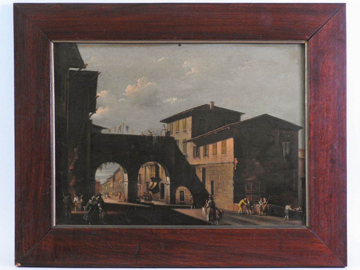 Scuola Lombarda - Vedute degli Archi di Porta Nuova e della Piazza del Verzaro a Milano