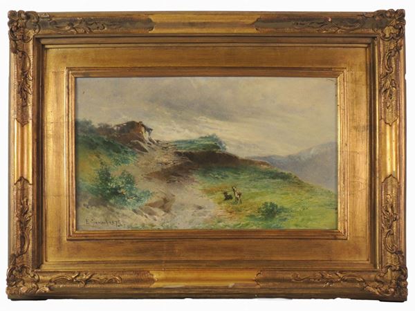 Eugenio Gignous - Paesaggio montano con capre 1873