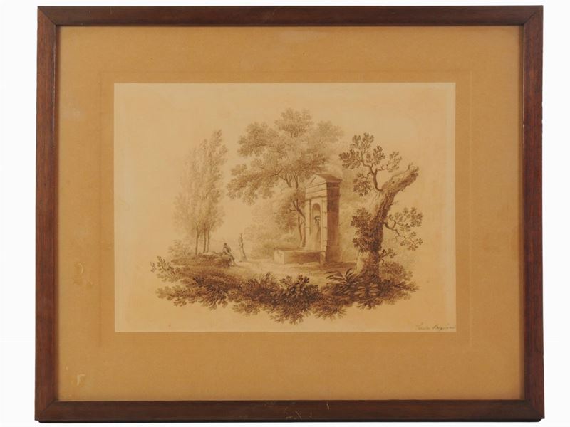 Scorcio di Giardino con Fontana e Personaggi