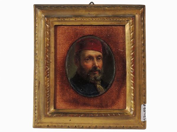 Michele Cammarano attribuito - Ritratto d'uomo con berretto rosso