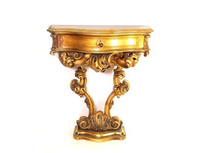 Coppia di Piccole Console in Legno Intagliato e Dorato