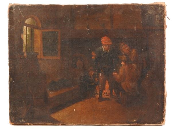 Maniera della pittura olandese del Seicento, XIX/XX secolo - View of tavern with figures and Interior view with figures