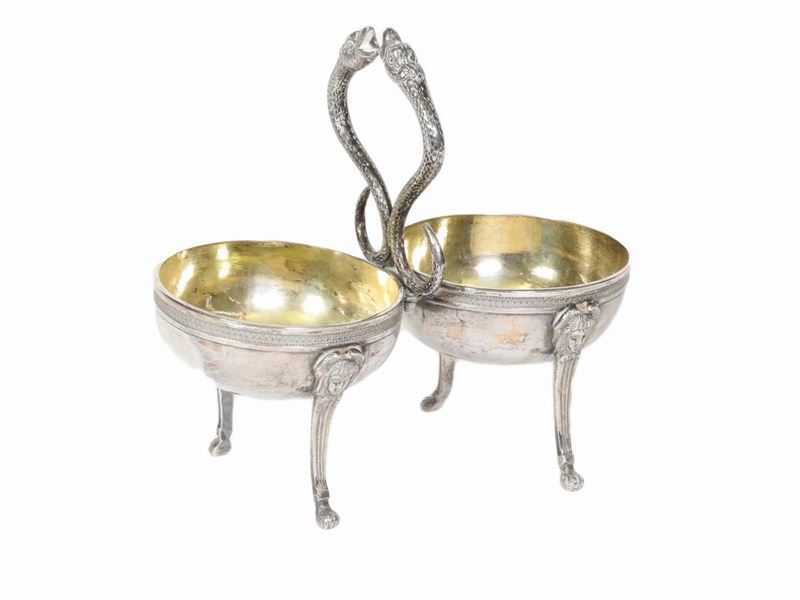 Doppia Saliera in Argento in Stile "retour D'egypte"