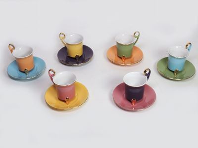 Serie di Sei Tazze in Ceramica Multicolore
