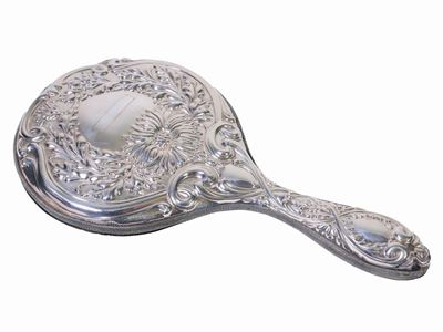 Specchio a Mano da Toilette in Velluto e Argento