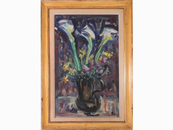 Enzo Pregno : Zantedeschia flowers  ((1898-1972))  - Auction The Collector's House - Villa of the Azaleas in Florence - I - I - Maison Bibelot - Casa d'Aste Firenze - Milano