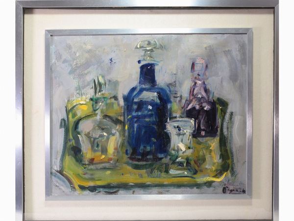 Enzo Pregno : Still life with bottles  ((1898-1972))  - Auction The Collector's House - Villa of the Azaleas in Florence - I - I - Maison Bibelot - Casa d'Aste Firenze - Milano