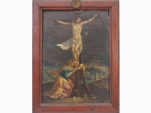 Scuola emiliana - Crucifix with Magdalene
