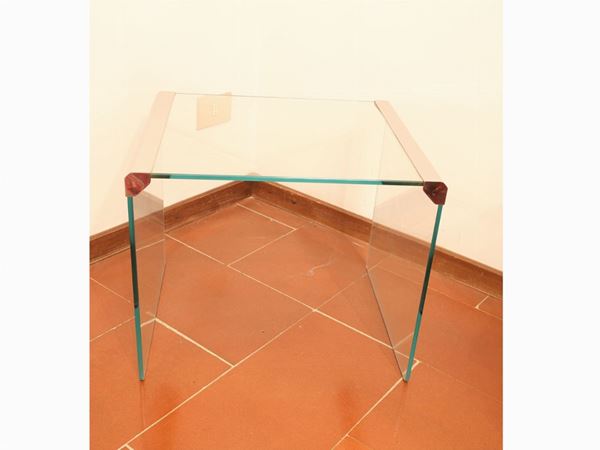 A set of three Gallotti & Radice nest crystal and chromed metal tables