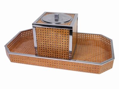 Set da Aperitivo in Plexiglas, Acciaio ed Inserti in Paglia di Vienna